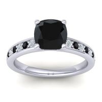 Black Onyx Ring In 14k White Gold With Diamond Asada-Cushion Cushion Classic Ring