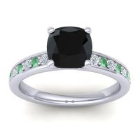 Black Onyx Ring In 14k White Gold With Lab Diamond And Emerald Asada-Cushion Cushion Classic Ring