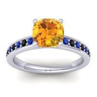 Citrine Ring In 14k White Gold With Blue Sapphire And Black Onyx Asada-Cushion Cushion Classic Ring
