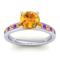 Citrine Ring In 14k White Gold With Amethyst Asada-Cushion Cushion Classic Ring