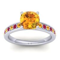 Citrine Ring In 14k White Gold With Ruby Asada-Cushion Cushion Classic Ring