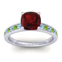 Garnet Ring In 14k White Gold With Aquamarine And Peridot Asada-Cushion Cushion Classic Ring