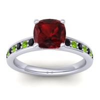 Garnet Ring In 14k White Gold With Black Onyx And Peridot Asada-Cushion Cushion Classic Ring