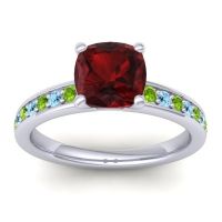 Garnet Ring In 14k White Gold With Peridot And Aquamarine Asada-Cushion Cushion Classic Ring