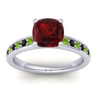 Garnet Ring In 14k White Gold With Peridot And Black Onyx Asada-Cushion Cushion Classic Ring