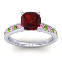 Garnet Ring In 14k White Gold With Pink Tourmaline And Peridot Asada-Cushion Cushion Classic Ring