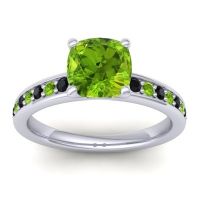 Peridot Ring In 14k White Gold With Black Onyx Asada-Cushion Cushion Classic Ring