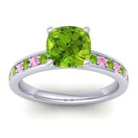 Peridot Ring In 14k White Gold With Pink Tourmaline Asada-Cushion Cushion Classic Ring