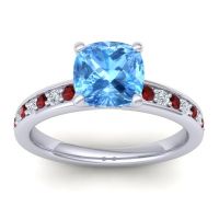 Swiss Blue Topaz Ring In 14k White Gold With Garnet And Lab Diamond Asada-Cushion Cushion Classic Ring