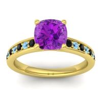 Amethyst Ring In 14k Yellow Gold With Black Onyx And Aquamarine Asada-Cushion Cushion Classic Ring