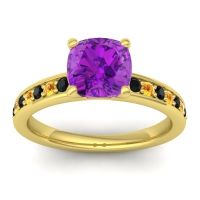 Amethyst Ring In 14k Yellow Gold With Black Onyx And Citrine Asada-Cushion Cushion Classic Ring