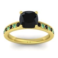 Black Onyx Ring In 14k Yellow Gold With Emerald Asada-Cushion Cushion Classic Ring
