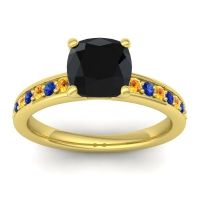 Black Onyx Ring In 14k Yellow Gold With Citrine And Blue Sapphire Asada-Cushion Cushion Classic Ring
