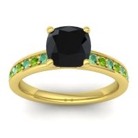 Black Onyx Ring In 14k Yellow Gold With Emerald And Peridot Asada-Cushion Cushion Classic Ring