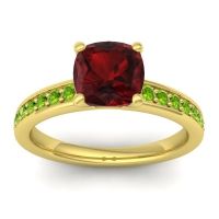 Garnet Ring In 14k Yellow Gold With Peridot Asada-Cushion Cushion Classic Ring