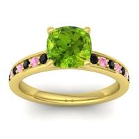 Peridot Ring In 14k Yellow Gold With Black Onyx And Pink Tourmaline Asada-Cushion Cushion Classic Ring