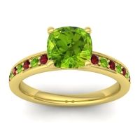 Peridot Ring In 14k Yellow Gold With Garnet Asada-Cushion Cushion Classic Ring