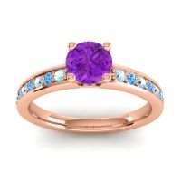 Amethyst Ring In 18K Rose Gold With Aquamarine And Swiss Blue Topaz Asada-Pave Round Classic Ring