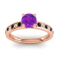 Amethyst Engagement Ring In 18K Rose Gold With Black Onyx And Diamond - Asada-Pave Round Classic Ring