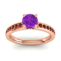 Amethyst Ring In 18K Rose Gold With Garnet Asada-Pave Round Classic Ring