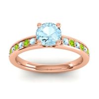 Aquamarine Ring In 18K Rose Gold With Peridot Asada-Pave Round Classic Ring