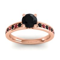Black Onyx Ring In 18K Rose Gold With Ruby Asada-Pave Round Classic Ring
