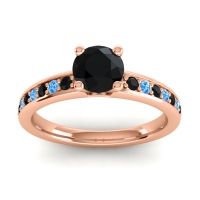 Black Onyx Ring In 18K Rose Gold With Swiss Blue Topaz Asada-Pave Round Classic Ring