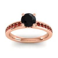 Black Onyx Ring In 18K Rose Gold With Garnet Asada-Pave Round Classic Ring