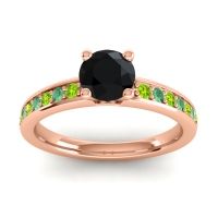 Black Onyx Ring In 18K Rose Gold With Peridot And Emerald Asada-Pave Round Classic Ring