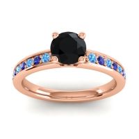 Black Onyx Ring In 18K Rose Gold With Swiss Blue Topaz And Blue Sapphire Asada-Pave Round Classic Ring