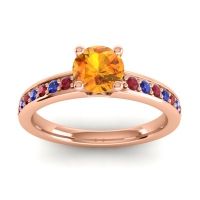 Citrine Ring In 18K Rose Gold With Ruby And Blue Sapphire Asada-Pave Round Classic Ring