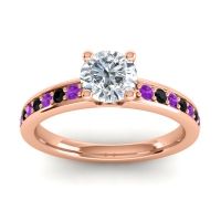 Lab Diamond Ring In 18K Rose Gold With Amethyst And Black Onyx Asada-Pave Round Classic Ring