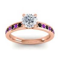 Lab Diamond Ring In 18K Rose Gold With Black Onyx And Amethyst Asada-Pave Round Classic Ring