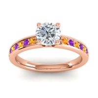 Lab Diamond Ring In 18K Rose Gold With Citrine And Amethyst Asada-Pave Round Classic Ring