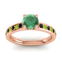 Emerald Ring In 18K Rose Gold With Black Onyx And Peridot Asada-Pave Round Classic Ring