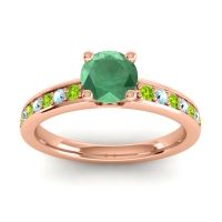 Emerald Ring In 18K Rose Gold With Peridot And Aquamarine Asada-Pave Round Classic Ring
