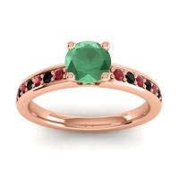Emerald Ring In 18K Rose Gold With Ruby And Black Onyx Asada-Pave Round Classic Ring