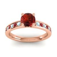 Garnet Ring In 18K Rose Gold With Aquamarine And Ruby Asada-Pave Round Classic Ring