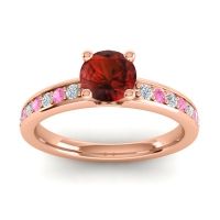 Garnet Ring In 18K Rose Gold With Lab Diamond And Pink Tourmaline Asada-Pave Round Classic Ring