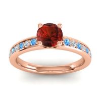 Garnet Ring In 18K Rose Gold With Swiss Blue Topaz And Lab Diamond Asada-Pave Round Classic Ring