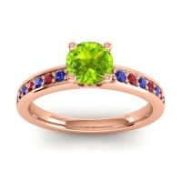 Peridot Ring In 18K Rose Gold With Blue Sapphire And Ruby Asada-Pave Round Classic Ring