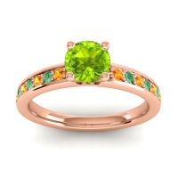 Peridot Ring In 18K Rose Gold With Citrine And Emerald Asada-Pave Round Classic Ring