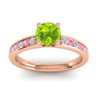 Peridot Ring In 14K Rose Gold With Diamond And Pink Tourmaline Asada-Pave Round Classic Ring
