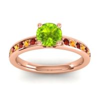 Peridot Ring In 18K Rose Gold With Garnet And Citrine Asada-Pave Round Classic Ring