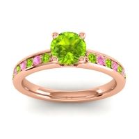 Peridot Ring In 18K Rose Gold With Pink Tourmaline Asada-Pave Round Classic Ring