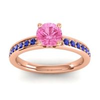 Pink Tourmaline Ring In 14K Rose Gold With Blue Sapphire Asada-Pave Round Classic Ring