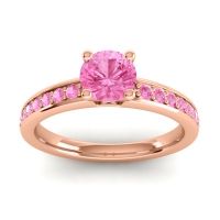 Pink Tourmaline Ring In 18K Rose Gold Asada-Pave Round Classic Ring