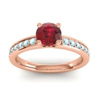 Ruby Ring In 18K Rose Gold With Aquamarine Asada-Pave Round Classic Ring