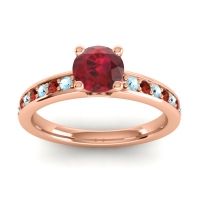 Ruby Ring In 18K Rose Gold With Aquamarine And Garnet Asada-Pave Round Classic Ring