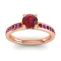 Ruby Ring In 14K Rose Gold With Garnet And Amethyst Asada-Pave Round Classic Ring